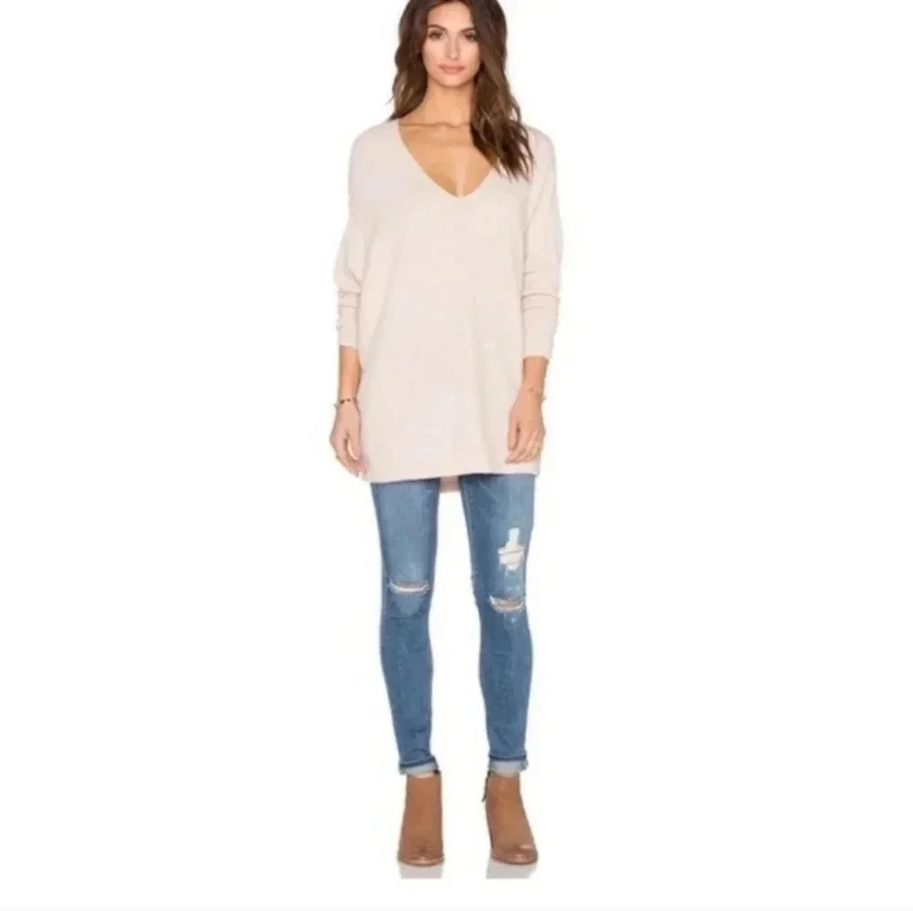 Free People Oversized Softly Vee Wool/ Yak Blend Sweater in Ballet(S)